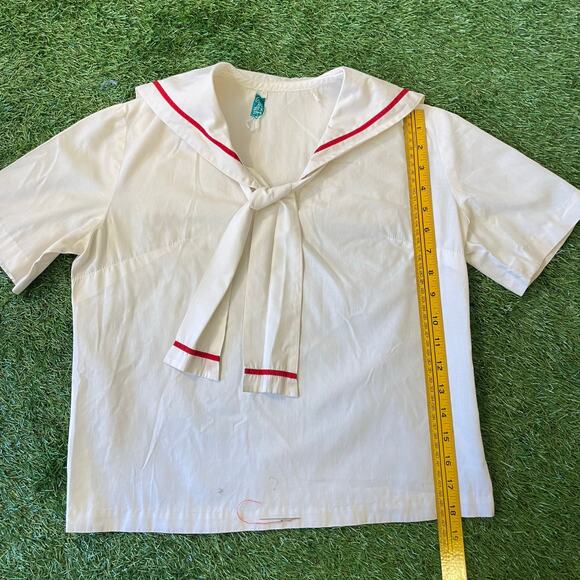 Vtg 60s Sailor Collar High School Club Embroidered Tri-Kette Uniform Cotton Top - Picture 7 of 9